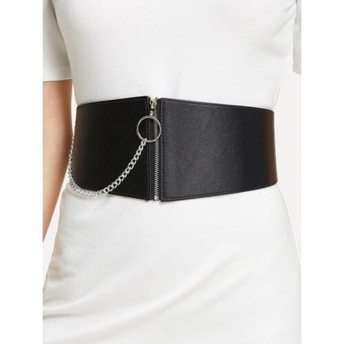 Angry Snake Women Belt Solid Color belt Black Looser Waist Belt High Waist High Quality Circle Zipper Snap-faste Belt For Women