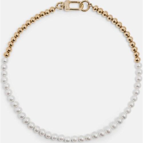 Gold half chain half pearl necklaces for men Sphere pearl Beads splicing necklaces for women punk cool hip-hop jewelry 2021