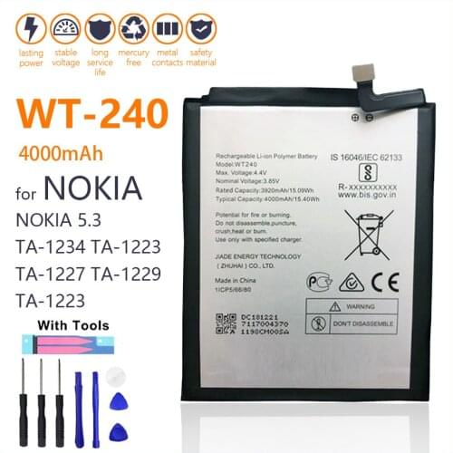 100% Genuine WT240 Battery For Nokia 5.3 TA-1154 TA-1156 WT 240 TA 154 1156 4000mAh Mobile Phone NEW Batteries With Gifts Tools