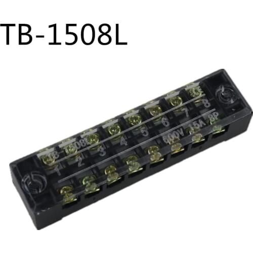 2Pcs 600V 15A TB-1508 Panel Mount Fixed Barrier 8 Position Terminal Block Connector