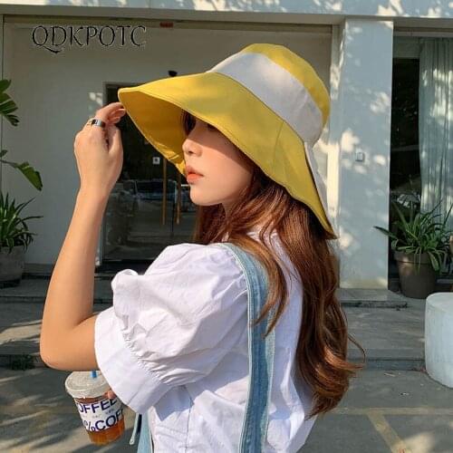 2021 Cap Summer Autumn New Women Cotton Bow-knot Bucket Hats Fashion Casual Outdoor Sun Protection Shading Sun Hats QDKPOTC