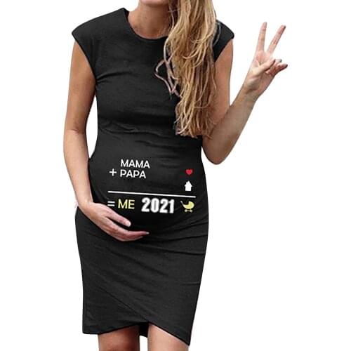 2021 Printed Pregnant Dresses Sleeveless Loose Maternity Clothes Cute O-neck Digital Dress Pregnancy Dress Set Vestido De Mujer