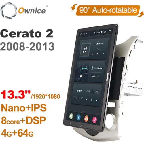 Auto Rotatable 1920*1080 13.3" Android 10.0 Car Multimedia for KIA Cerato2 2008-2013 Car Auto Radio 1din Audio Video System Unit