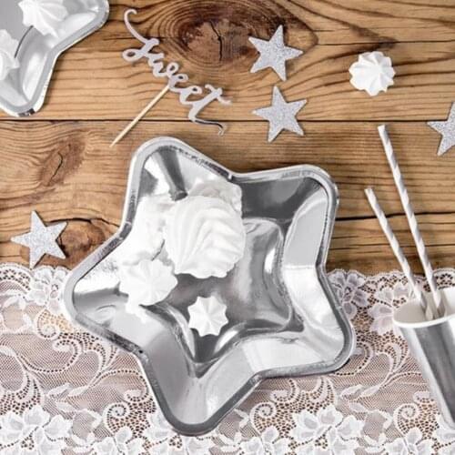 Paper 10Pcs/Set Beautiful Pentagram Star Disposable Plate Thick Star Plate Decorative for New Year