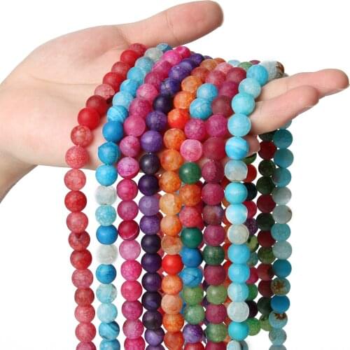 Natural Matte Mixed Color Dragon Pattern Agate Loose Stone Bead Fit DIY Bracelet Necklace Beads For Jewelry Making 6 8 10mm 15