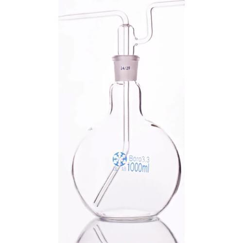 Flat bottom gas washing bottle ,Capacity 1000ml,Single standard Ground mouth flat flush flask,Gas wash bottle,Shisha hookah