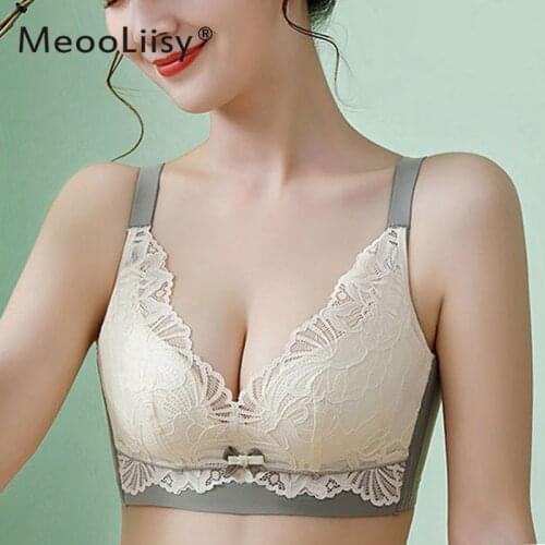MeooLiisy French Sexy Lace Bra With Padded Ultra Thin Wireless Soft Court Style Button Underwear Women Lingerie Push Up Bra