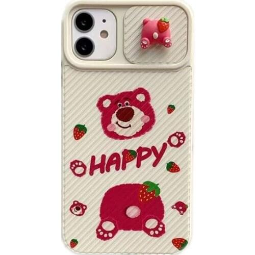 3D Cute Cartoon Strawberry Space Bear Korean Phone Case For iPhone 12 11 Pro Max X Xs Max 7 8 Puls Cases Protective Cover Coque