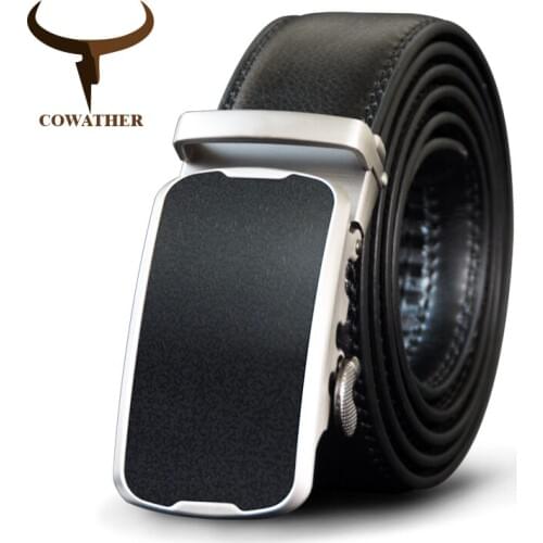 COWATHER Alloy Buckle Men Belt Cow Genuine Leather Belts For Men Automatic Buckle Cowhide Male Strap Fashion Black Straps CZ100