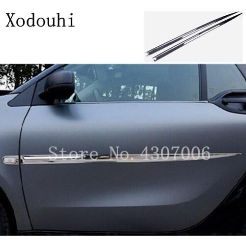 For Benz Smart Fortwo 2015 2016 2017 2018 2019 Car Door Trim Strip Molding Body Stainless Steel Stream Lamp Panel Bumper 2pcs