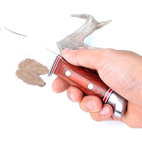 Fixed Blade Hunting Knife With Sheath Tactical Survival Knife Outdoor Camping Rescue Self-defense Knives Wood Handle EDC Tools