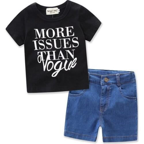 Summer Baby Kids Girls Boys Clothes Set Cotton Letter T Shirt +Jeans Short Pants 2 PCS Sests Kids Clothing