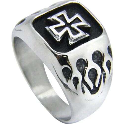 1pc Dropship Fire Flame Cross Ring 316L Stainless Steel Fashion Biker New Jesus Cross Ring