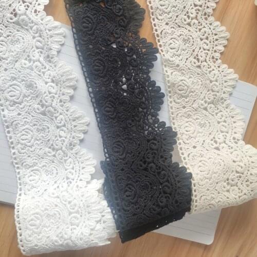 2Yds 9cm wide Handmade white black burgundy pure cotton lace 3D water-soluble embroidery flower belt accessories AC23