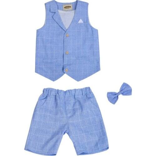 Boys Summer Formal Vest Shorts 2PCS Clothing Set Kids Birthday Wedding Dress Skirt Photography Suit Gentleman Children Costumes