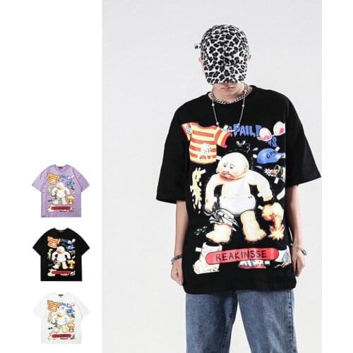 Summer New High-quality Punk Style Spoof Printing Loose Oversize Khmer Short-sleeved T-shirt Male Casual Couple Neutral Style