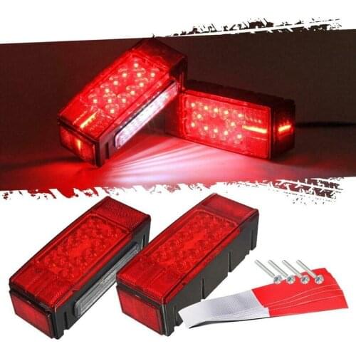 Left+Right/Over 12 LED Diodes Waterproof Red Trailer Boat Rectangle Stud Stop Turn Tail Lights