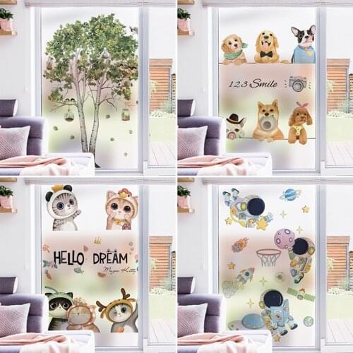 Cartoon plant animal frosted opaque glass film window sticker creative bathroom sliding door balcony privacy toilet film