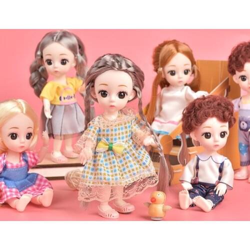 New 16cm BJD Mini Doll Boy Girl Baby 3D Eyes Beautiful Toy Doll with Clothes Skirt Dress Up 1/12 Dolls 13 Movable Jointed
