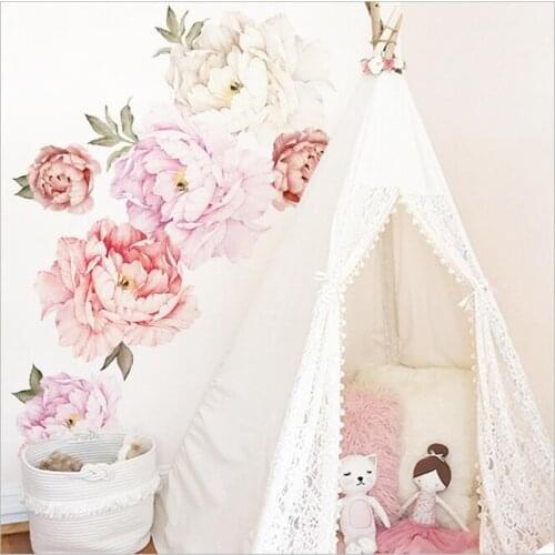 2PCS Peony Rose Flowers Wall Sticker Vintage Lilac Peony Wall Stickers Room Decals Mural Home Decor kids room Girls Gift 30*90cm