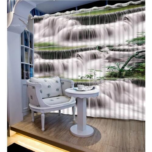 Natural Beautiful custom curtains Green waterfall natural landscape fashion decor home decoration for bedroom 3d curtains