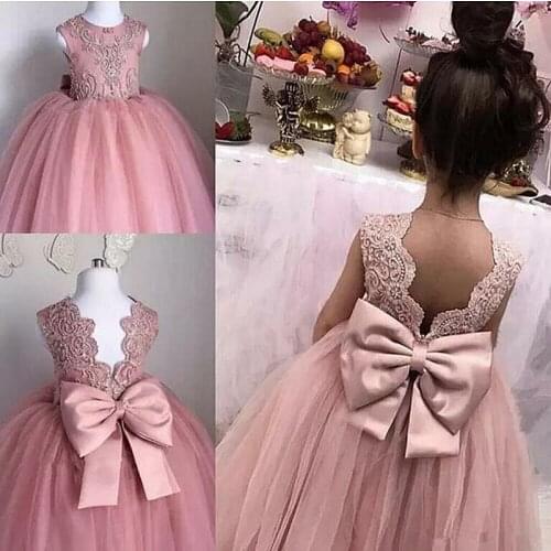 New Cute Arrival Holy Communion Dresses Ball Gown Lace Back Button Solid Flower Girl Dresses