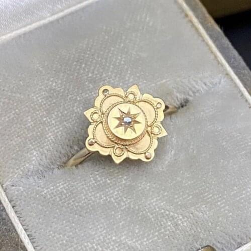 New Vintage Mysterious Pattern Flower Rings For Women Retro Gold Color Zircon Female Jewelry Accessories Party Gifts