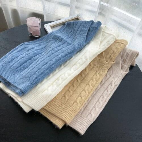 Autumn Sweater Vest Womens Solid Knitted Vest Korean Style Student V-neck Pullover Loose Casual Knitting Tops Outerwear