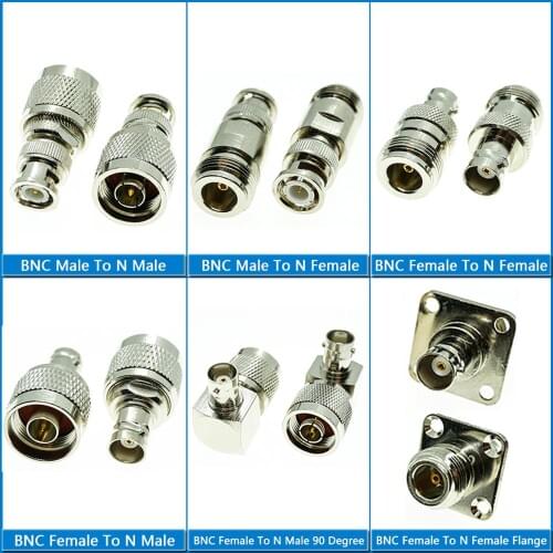 BNC To N Connector Socket Q9 BNC Male & Female Jack To N Male & Female Flange 90 Degree Right Angle Brass RF Coaxial Adapter
