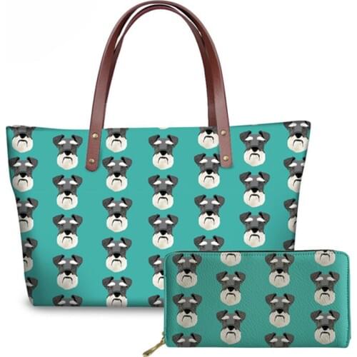 NOISYDESIGNS Luxury Handbags Women Bags Designer Schnauzer Printing Large Shoulder Bag Ladies Party Bags for Girls Purse Clutch