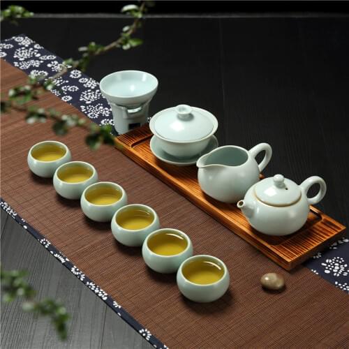Ru kiln Kung Fu tea set teapot tea bowl cup set ice glaze green tea ceremony simple home tea gift