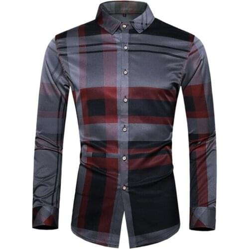 Mens plaid shirt long sleeve business casual All-match color matching chemise homme camisa masculina рубашка мужская clothing
