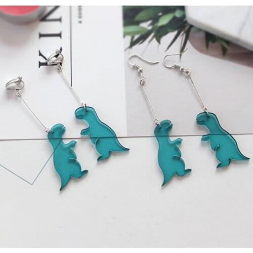 1Pair Cute Animal Transparent Acrylic Dinosaur Drop Dangle Earrings For Women Green Color Brincos Jewelry