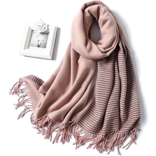 Womens Winter Scarf Fashion Striped Cashmere Pashmina Bandana Shawl Wraps Warm Blanket Scarves for Women Lady Thick Neck Scarves