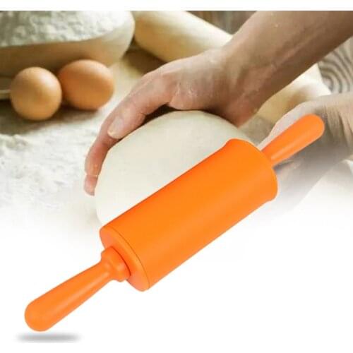 Silicone Rolling Pin with Plastic Handle for Fondant Cake Dough Roller Non-stick Cake Decorating Rolling Pin Crafts Baking Tools