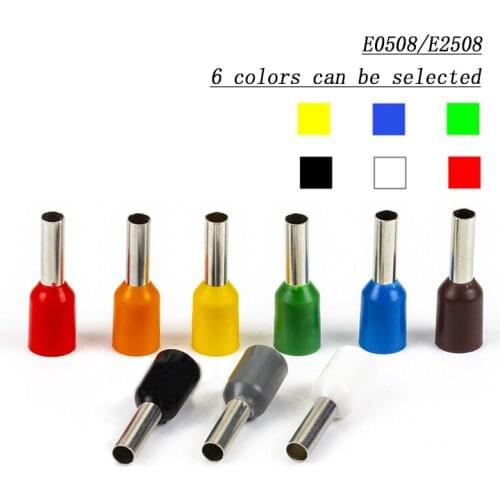 100pcs E0508 E2508 Tubular Wire Cold Pressure Connector Electrical Terminals Cable Crimps Wire Ferrules 22AWG Wire VE0508 VE2508