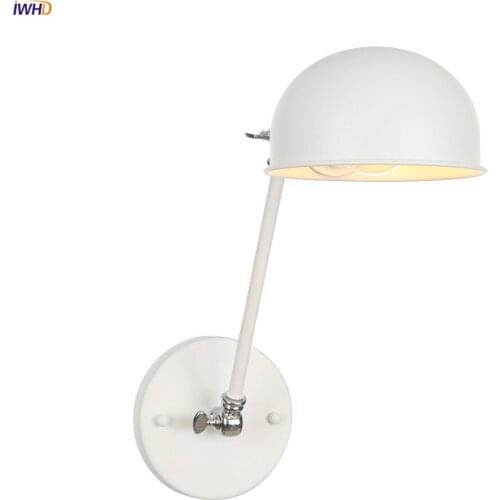 IWHD Loft Industrial Decor LED Wall Lamp Beside Bedroom Cafe Stair White Long Arm Vintage Retro Wall Lights Sconces Edison