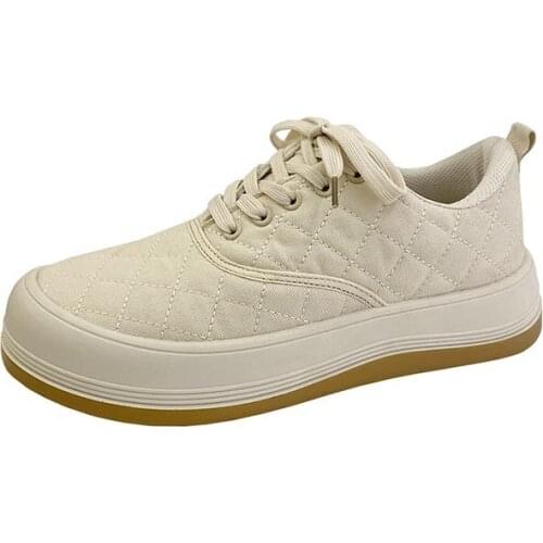 Solid Color Lace-Up Korean Bread Shoes Man Thick-soled Breathable Small White Shoes Student All-match Street Flat Shoes Men