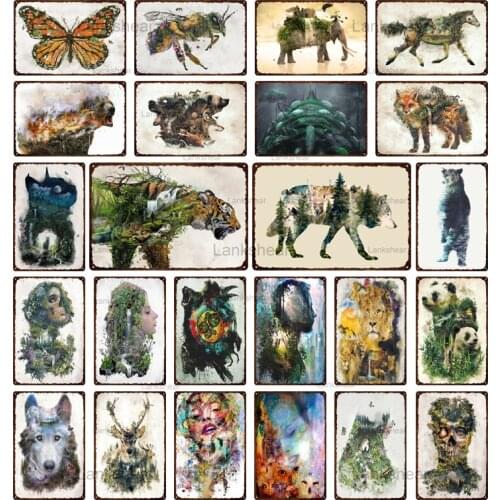 Vintage Abstract Animal Metal Signs Landscape Pictures Retro Poster Plaque Plate Figure Pictures Room Pub Club Man Cave Decor