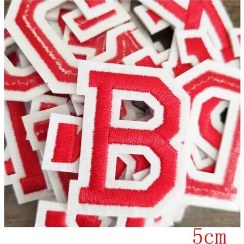 Embroidery English Letter Red color Patches Iron on Sticker 3D Stripe Diy Name Brand Logo