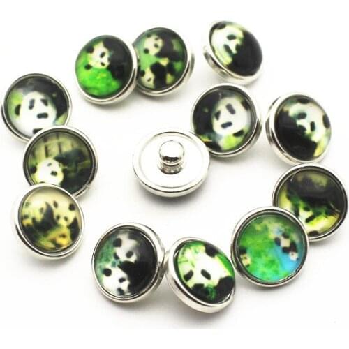 High Quality 20pcs/lot 12mm Glass panda Snap Buttons Fit DIY Snap Bracelet animal Snap Button Charms Jewelry