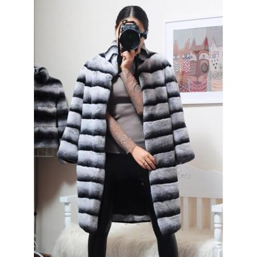 2021 Luxury Witner Jacket Women Real Fur Coat Natural Rex Rabbit Fur Outerwear Striped Thick Warm Stand Collar Streetwear