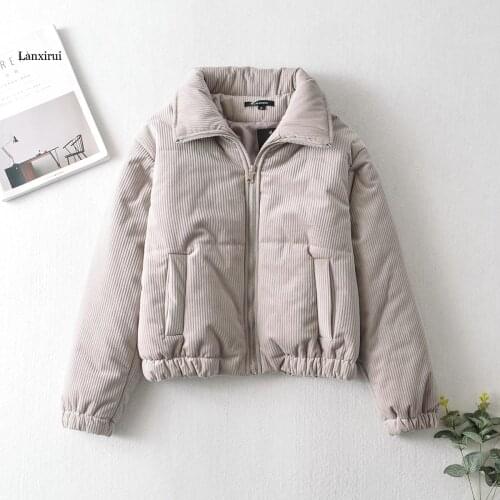 Women Jackets Fashion Stylish Corduroy Oversized Thick Winter Jackets Pockets Turn-Down Collar Coats Streetwear Parkas