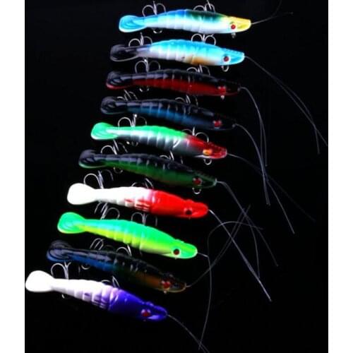 10Pcs Long Beard Lobster Fish Bait 2 Treble Hook Shrimp Lure 8.5cm 8.3g Wobbler Swim Hard Lure Pesca Fishing Tackle