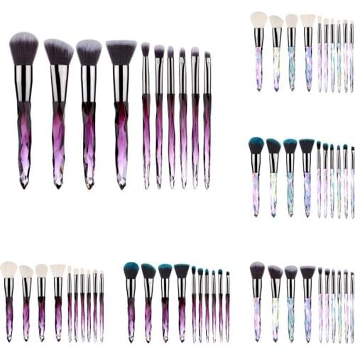 10Pcs Crystal Makeup Brushes Set Powder Foundation Fan Brush Eye Shadow Eyebrow Professional Blush Makeup Brush Tools