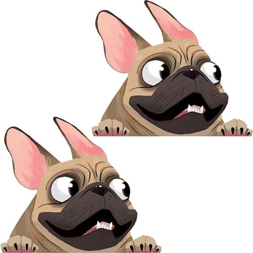 2pcs Pet Dog Cute Motorcycle Helmet Accessories Waterproof Fawn Cartoon Animal Bumper Decor Car Sticker Scooter French Bulldog