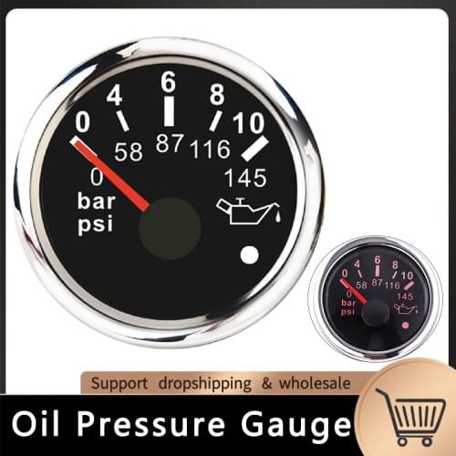 52MM Digital Oil Pressure Gauge 0-10 Bar 12V/24V Marine Oil Pressure Meter With Alarm Meter For Auto Car Boat Yacht Truck