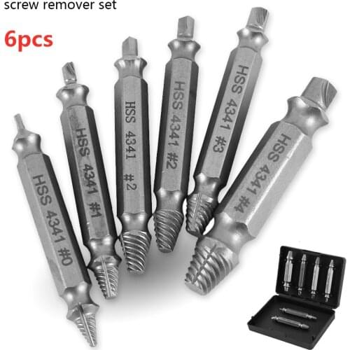 6pcs Material Damaged Screw Extractor Drill Bits Guide Set Broken Speed Out Easy out Bolt Stud Stripped Screw Remover Tool