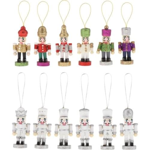 6pcs Christmas Wooden Nutcracker Solider Figure Puppet Doll Handmade Xmas Tree