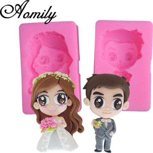Aomily Wedding Couple Cake Silicone Molds DIY Wedding Cake Decorating Tools Married Chocolate Mold Resin Clay Mould Baking Tool